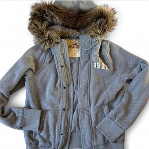 Hollister Gray Jacket with Fur Hood